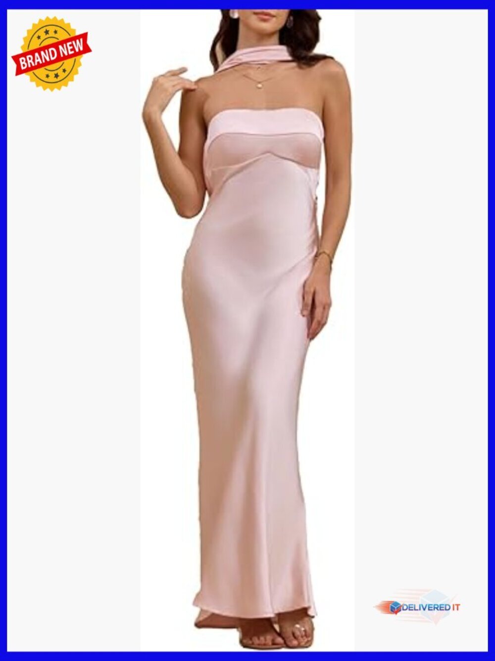 Satin Strapless Maxi Dress Backless Halter Formal Wedding Guest Party